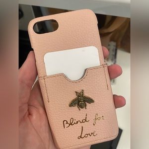 Gucci Pink Pebbled Leather “Blind For Love” IPhone 7/8 Case NEW IN BOX